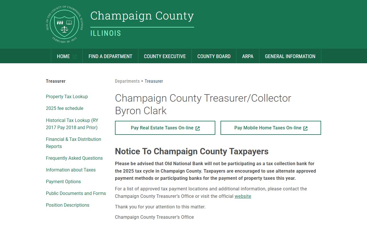 Champaign County Treasurer page for Champaign County property tax records