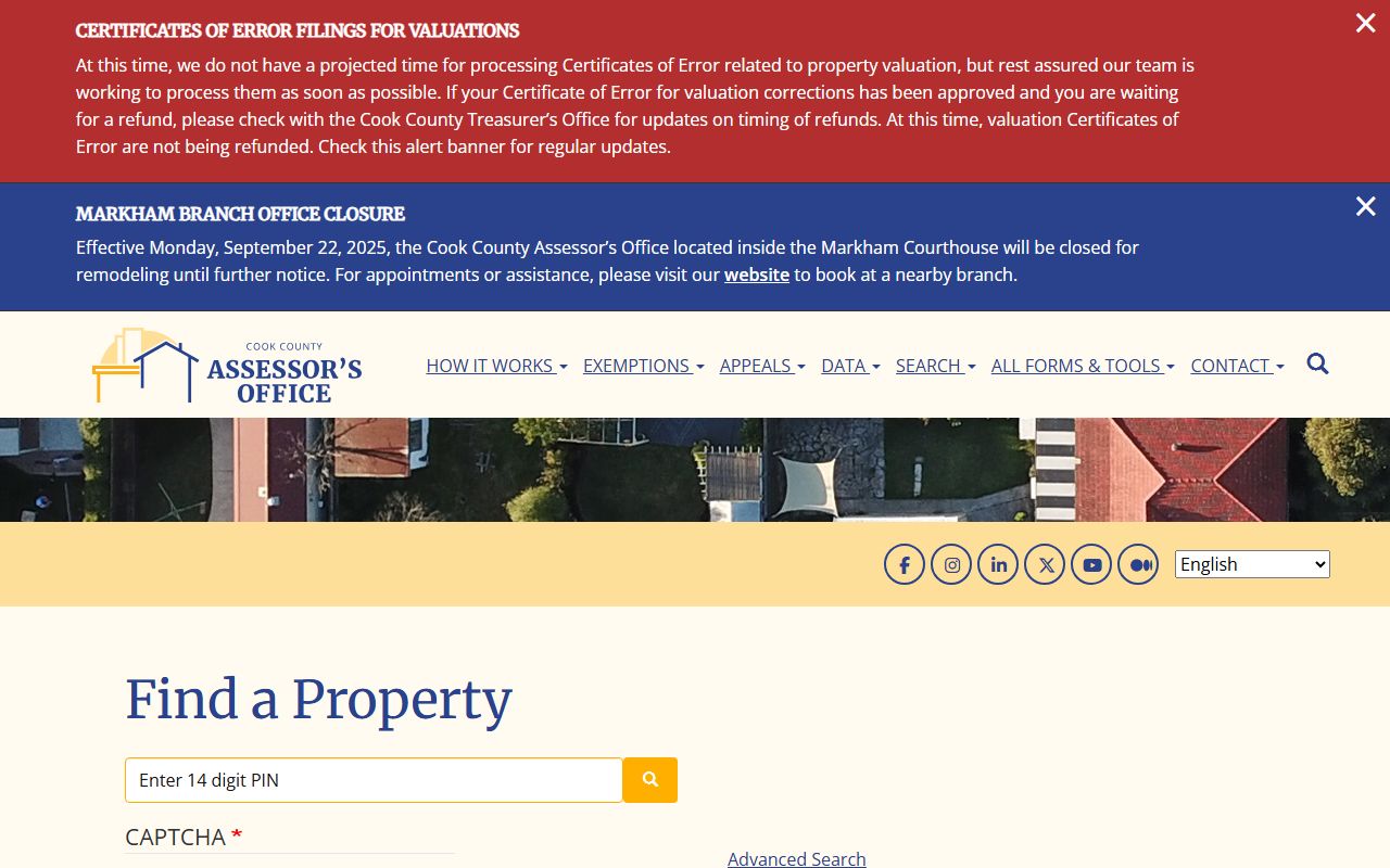 Cook County Assessor property search tool for Cook County property tax records