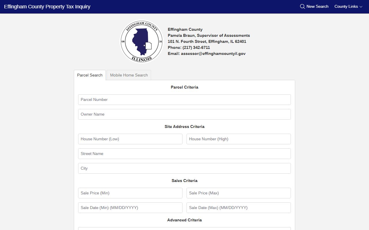 Effingham County Treasurer tax search portal for Effingham County property tax records