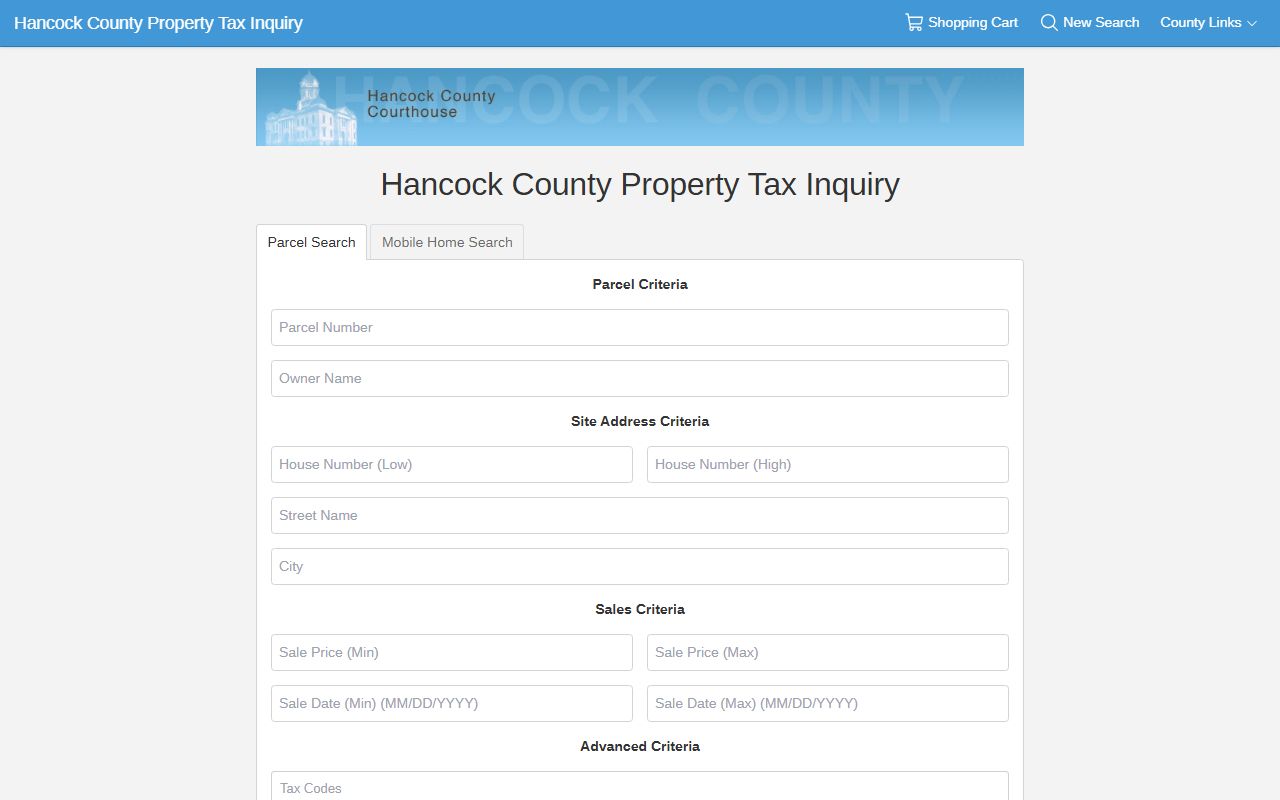 Hancock County tax search portal for looking up property tax records