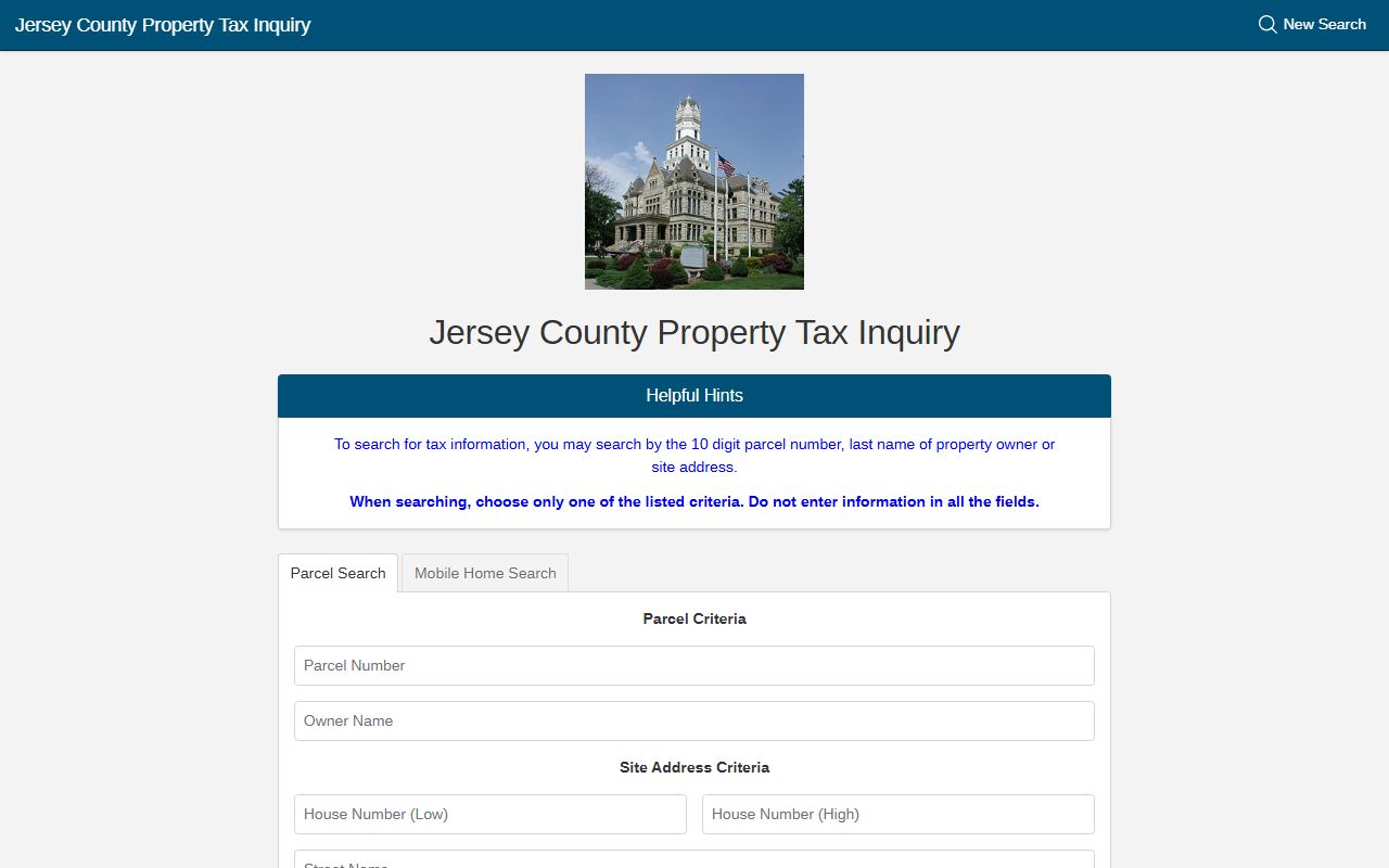 Jersey County Treasurer tax search portal for property tax records