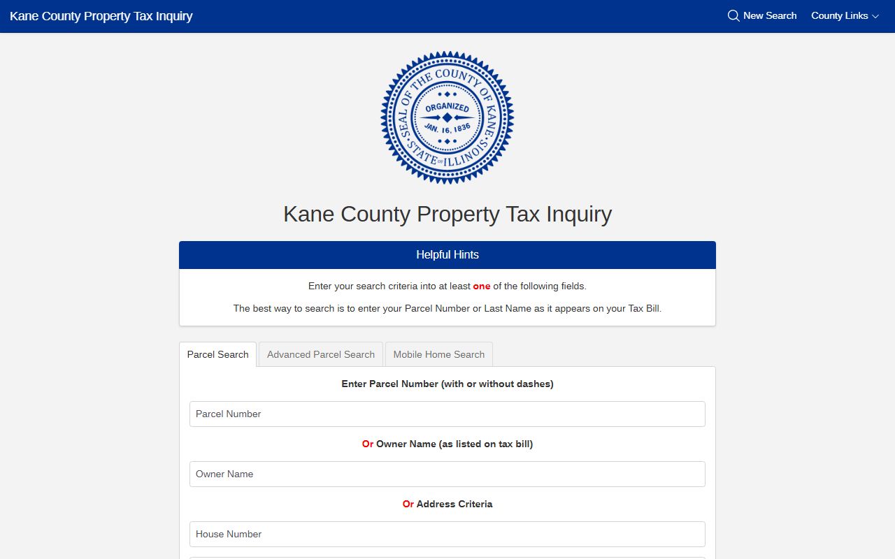 Kane County property tax search portal for Kane County property tax records