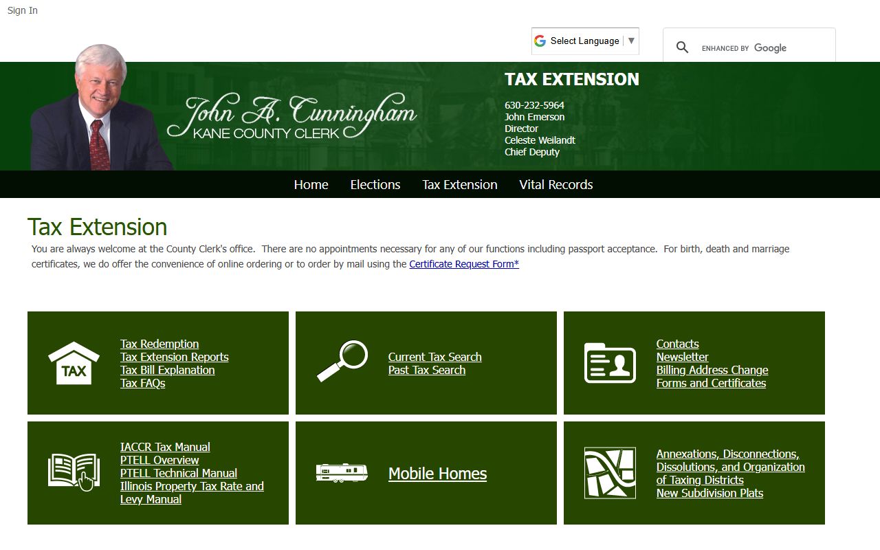 Kane County tax extension page for Kane County property tax records