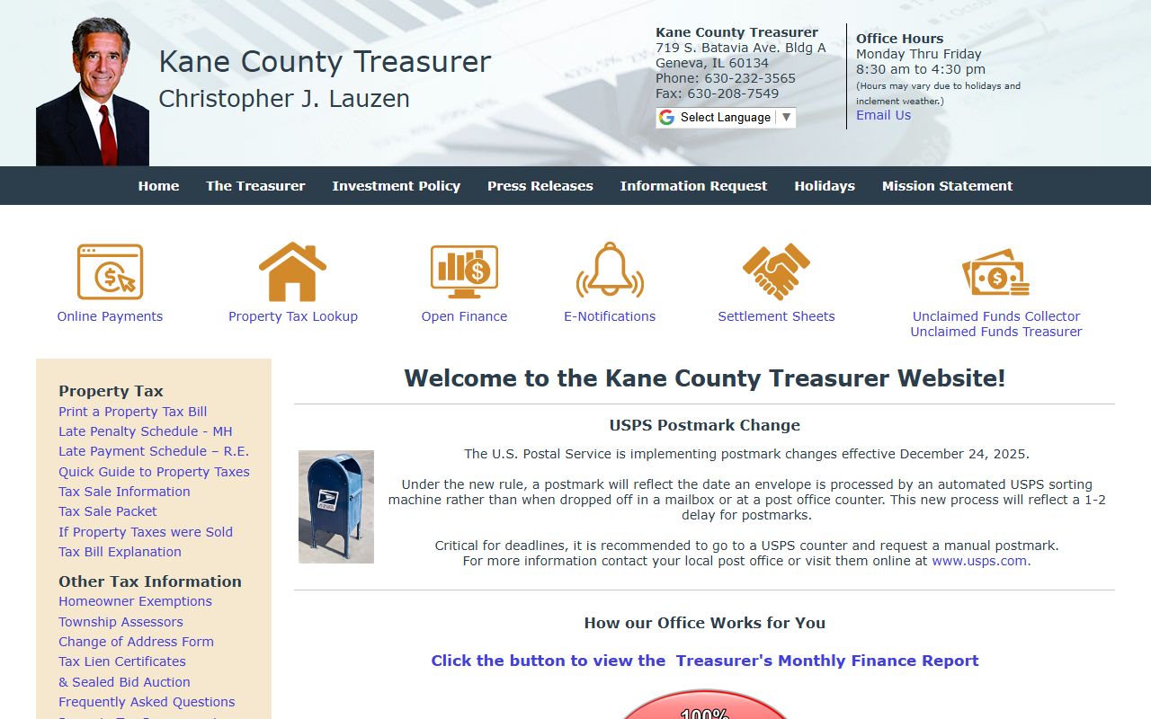 Kane County Treasurer page for Kane County property tax records