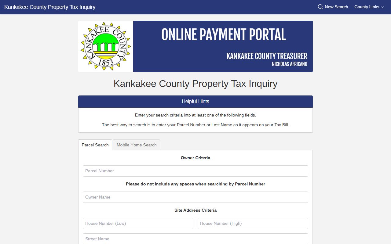 Kankakee County property tax search portal for Kankakee County property tax records