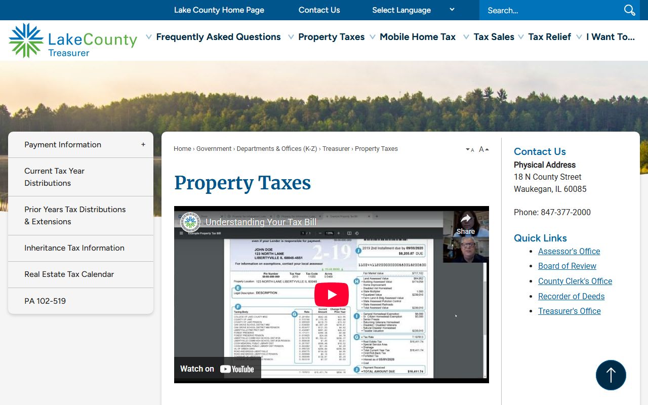 Lake County property taxes main page for Lake County property tax records
