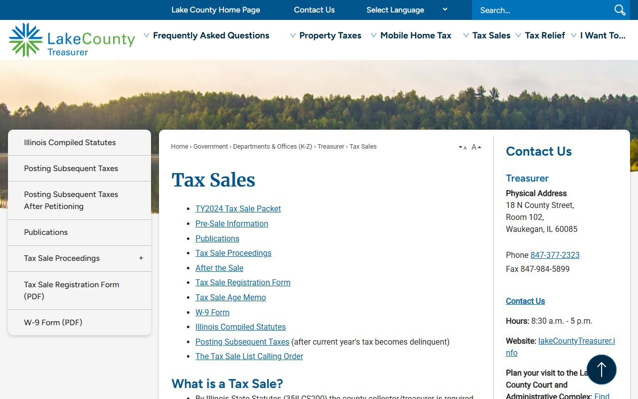 Lake County tax sales page for Lake County property tax records