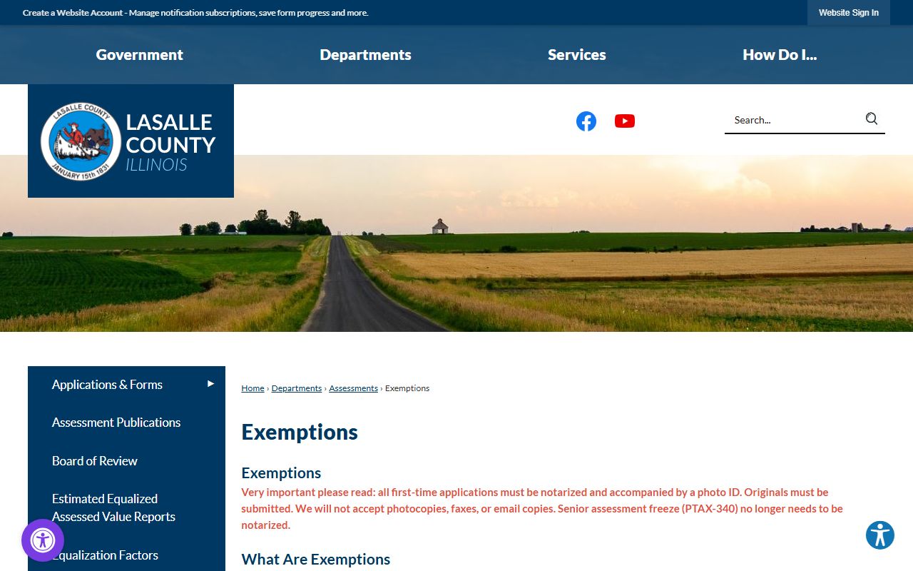 LaSalle County exemptions page for LaSalle County property tax records