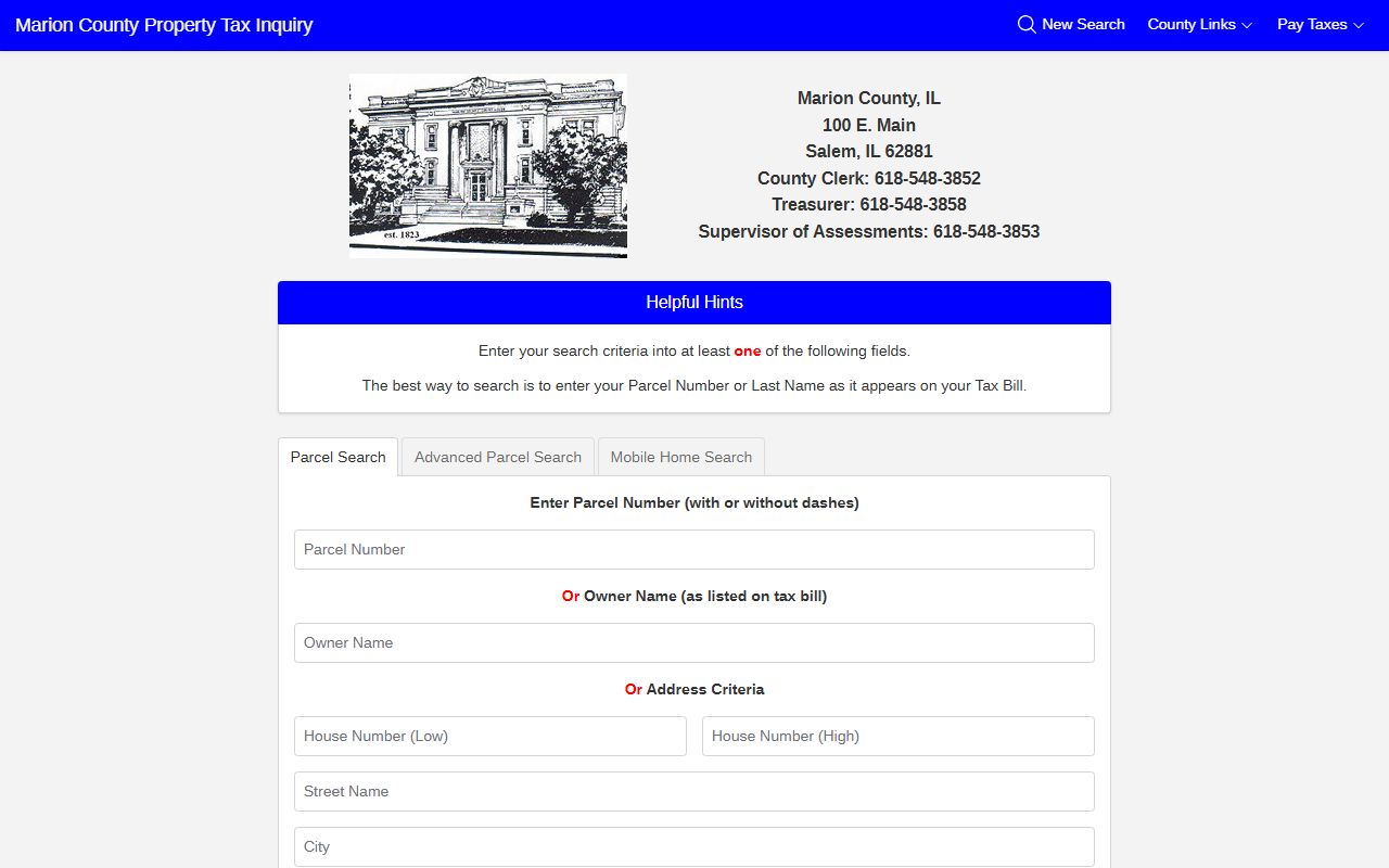 Marion County tax search portal for looking up property tax records