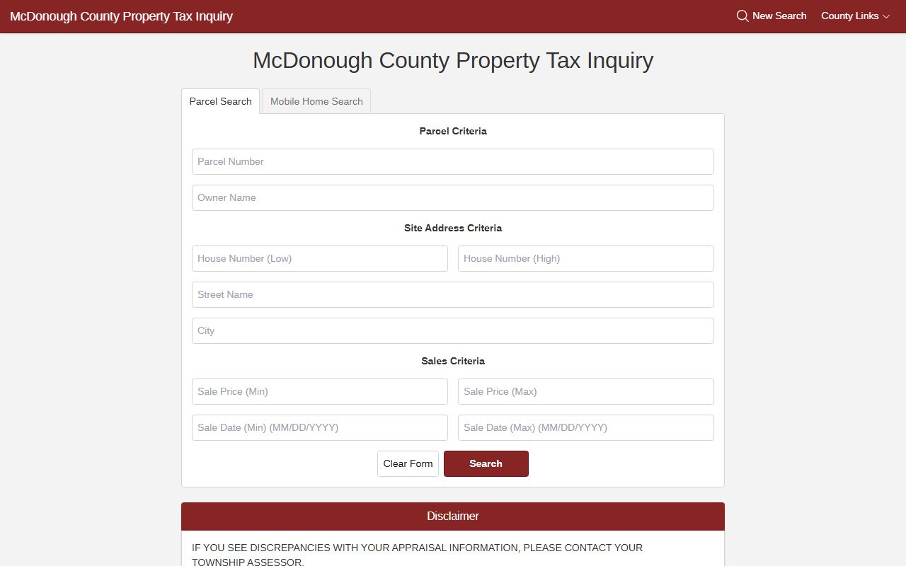 McDonough County Treasurer tax search portal for property tax records