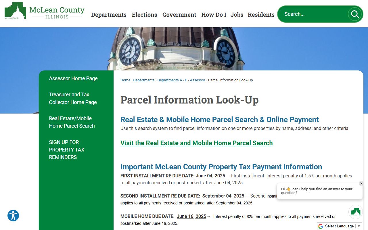 McLean County parcel information lookup for McLean County property tax records