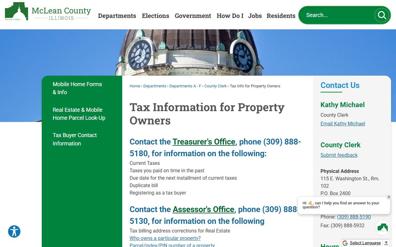 Tax information page for McLean County property tax records