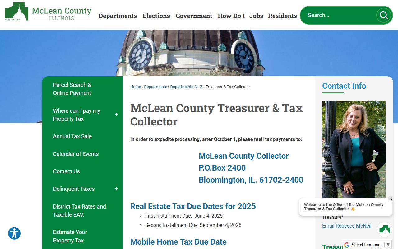 McLean County Treasurer office page for McLean County property tax records