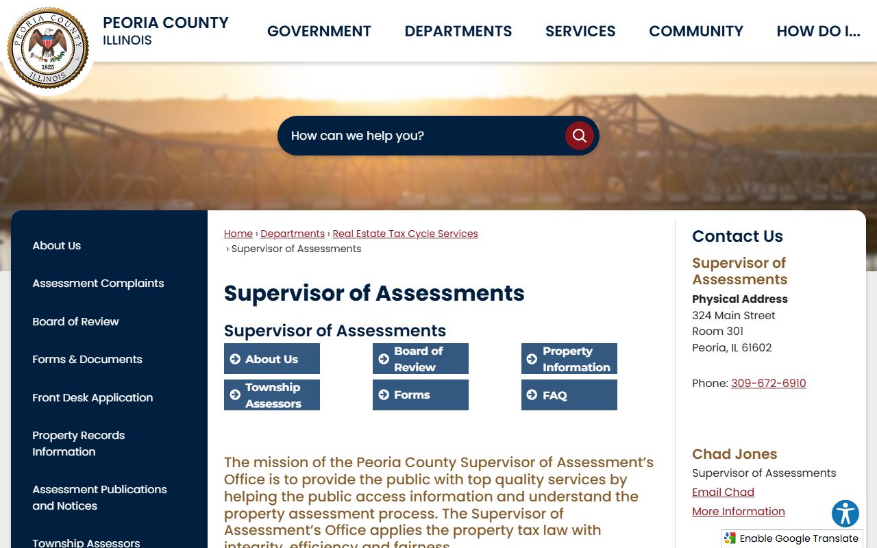 Peoria County Supervisor of Assessments for Peoria County property tax records