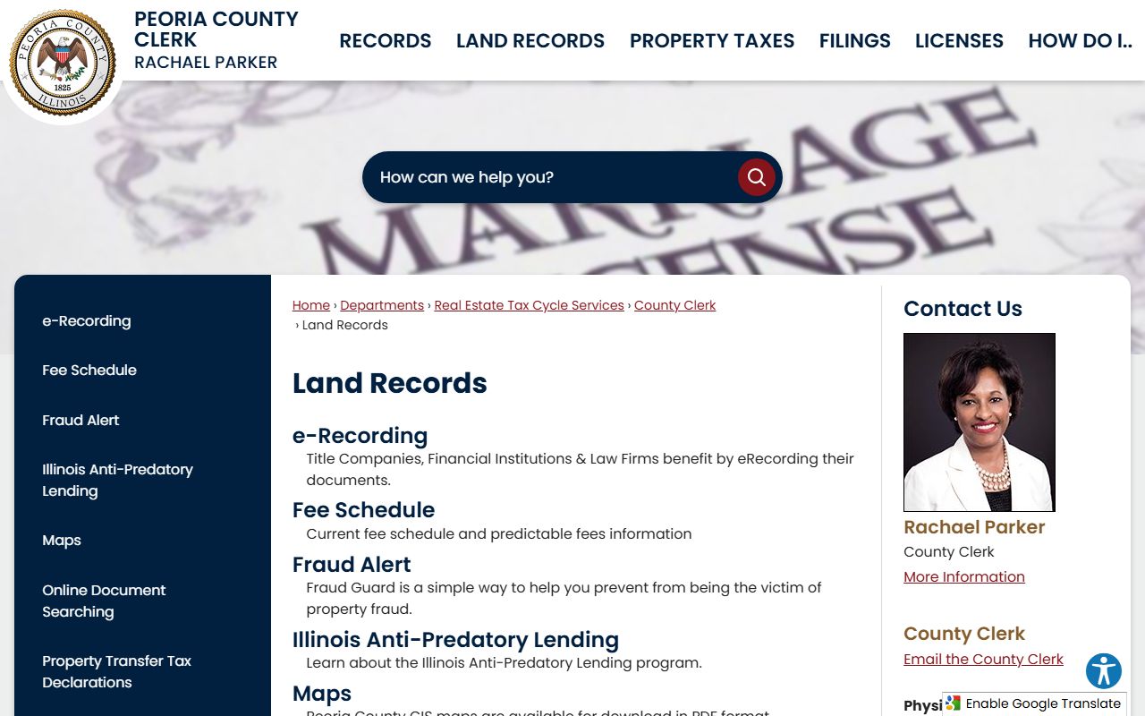 Peoria County land records page for Peoria County property tax records
