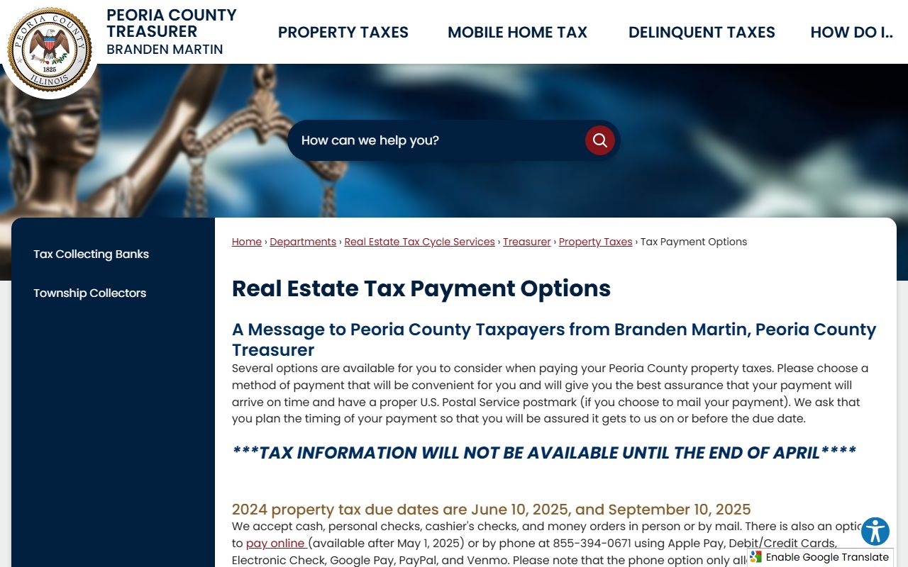 Peoria County payment options for Peoria County property tax records
