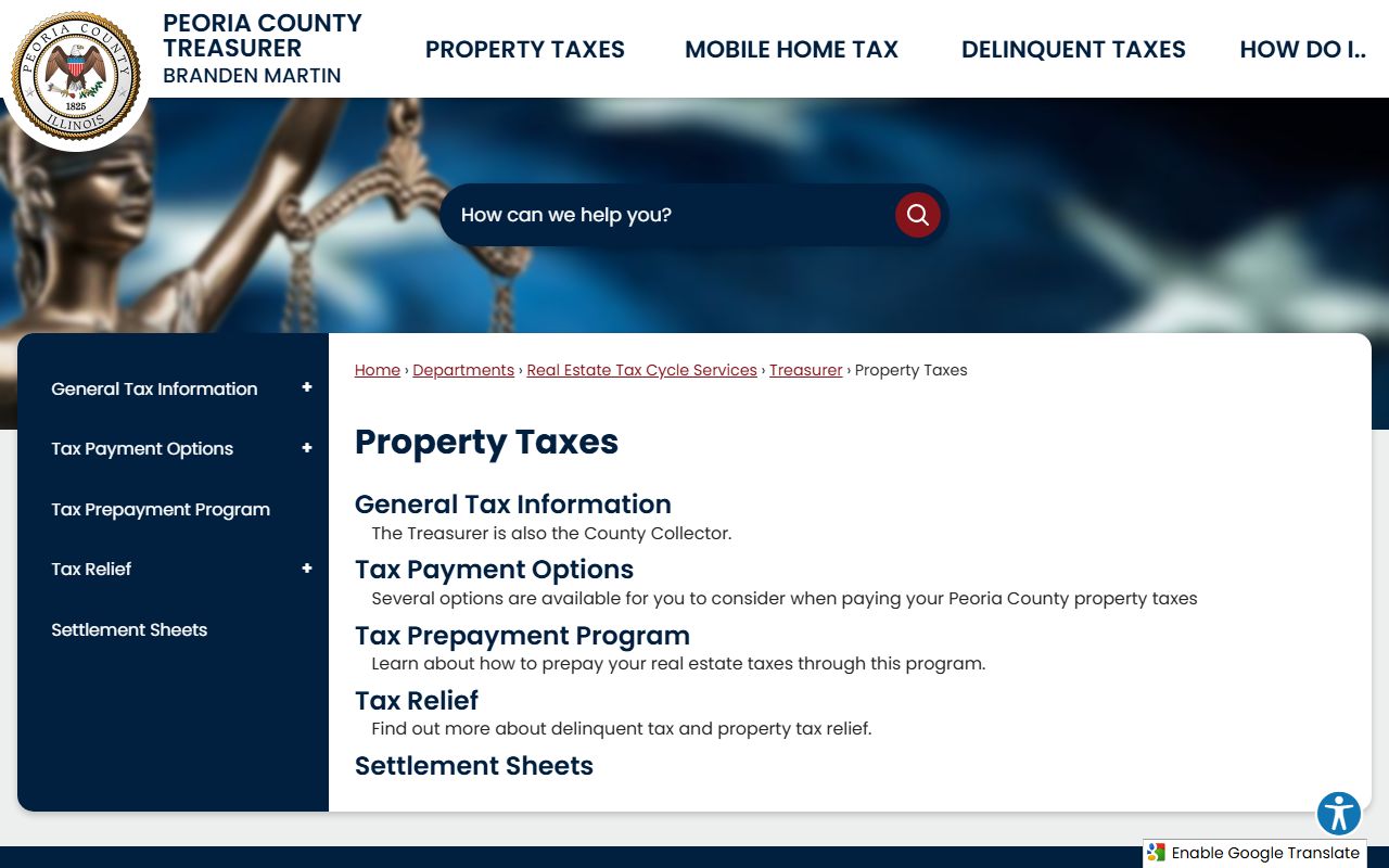 Peoria County property taxes page for Peoria County property tax records