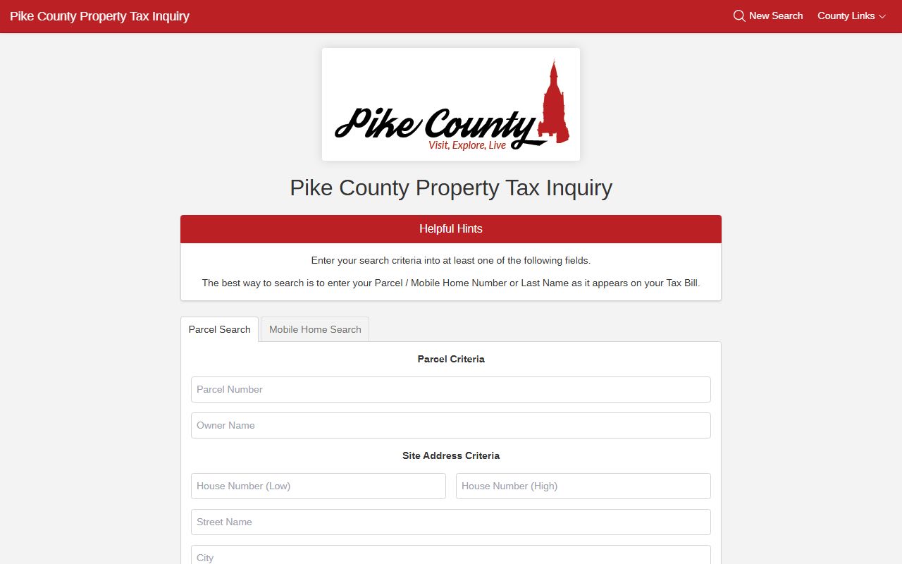 Pike County property tax search portal for Pike County property tax records