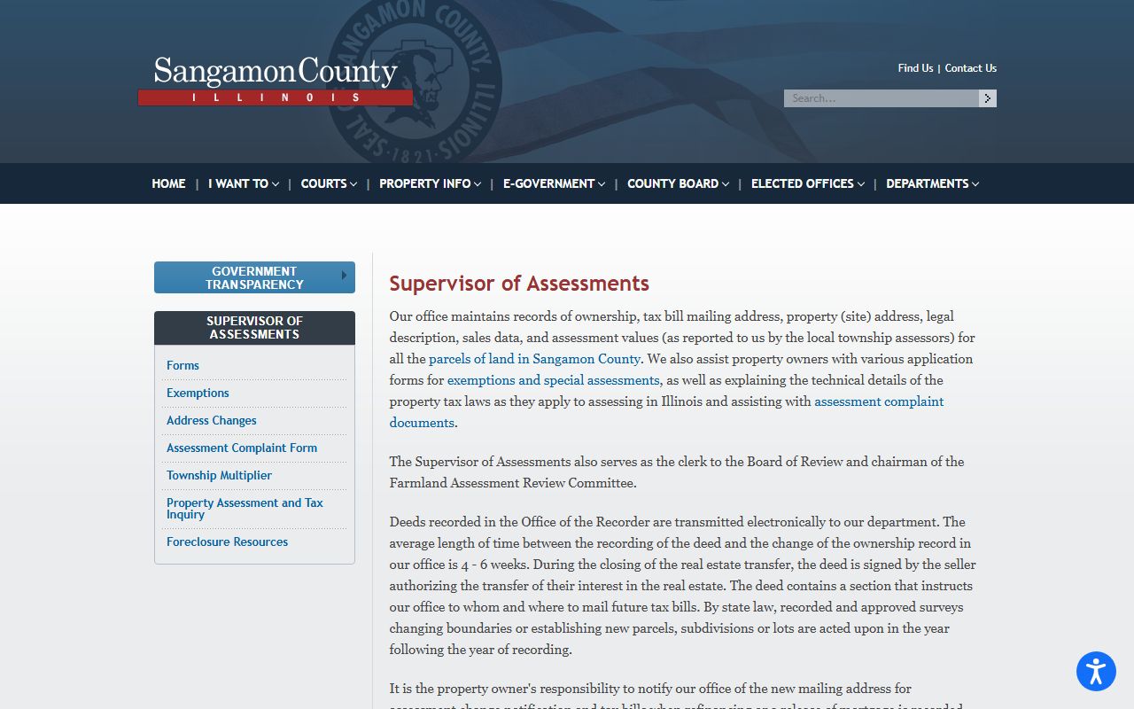Sangamon County Supervisor of Assessments for Sangamon County property tax records