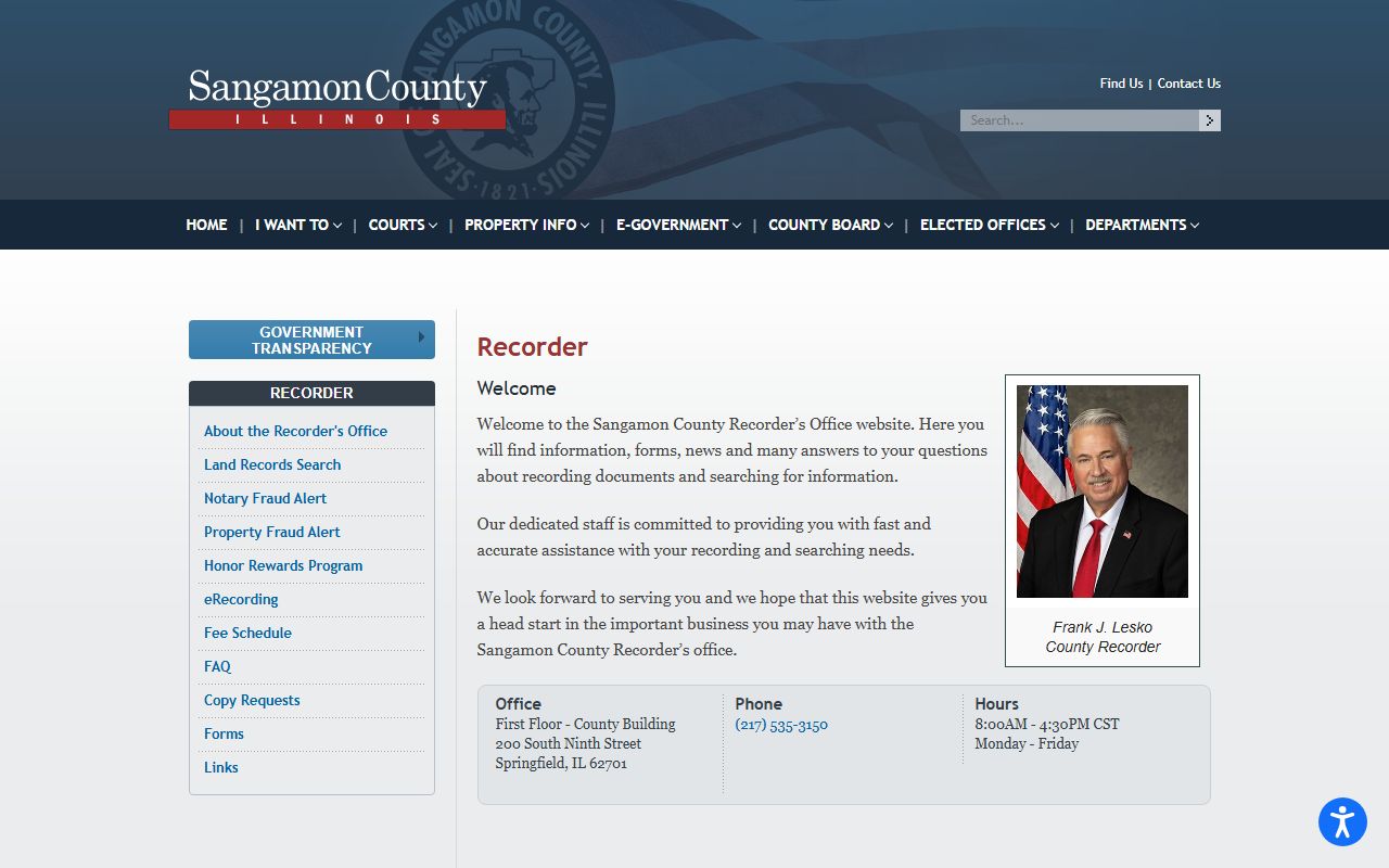 Sangamon County Recorder's Office for Sangamon County property tax records