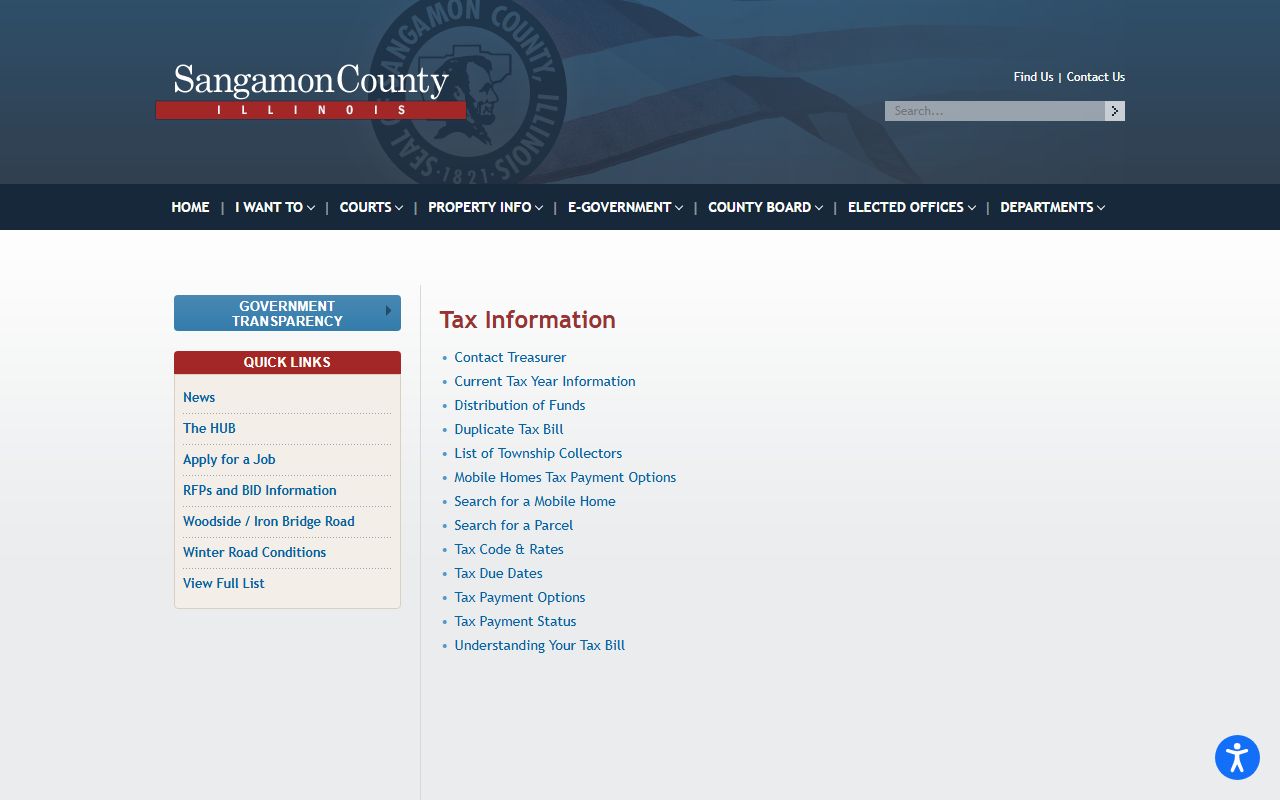 Sangamon County tax information page for Sangamon County property tax records