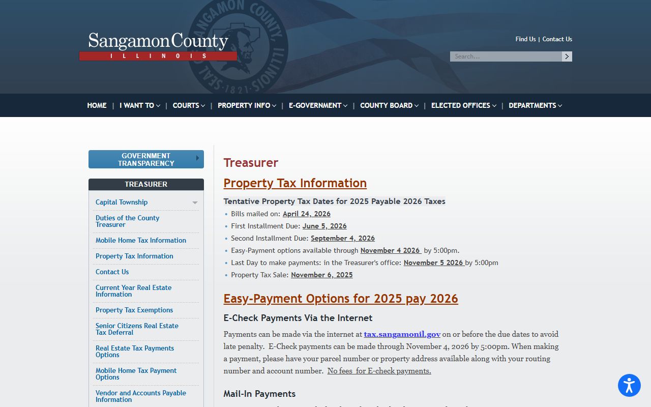 Sangamon County Treasurer page for Sangamon County property tax records