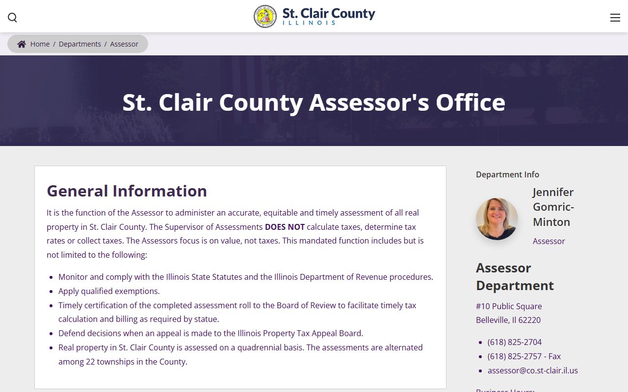 St. Clair County Assessor page for St. Clair County property tax records