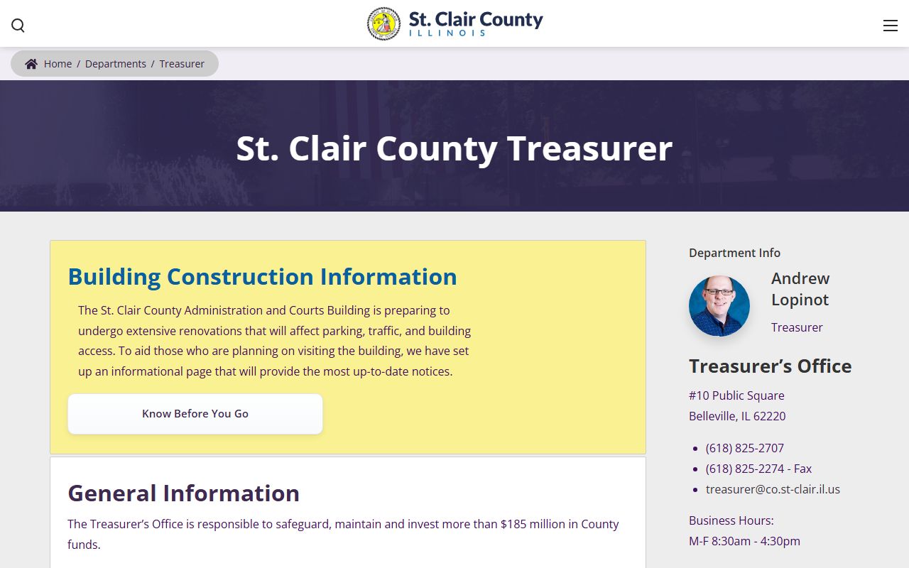 St. Clair County Treasurer page for St. Clair County property tax records