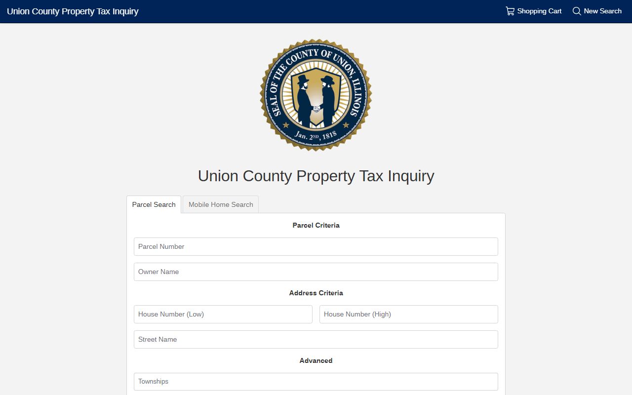 Union County tax search portal showing property tax records lookup