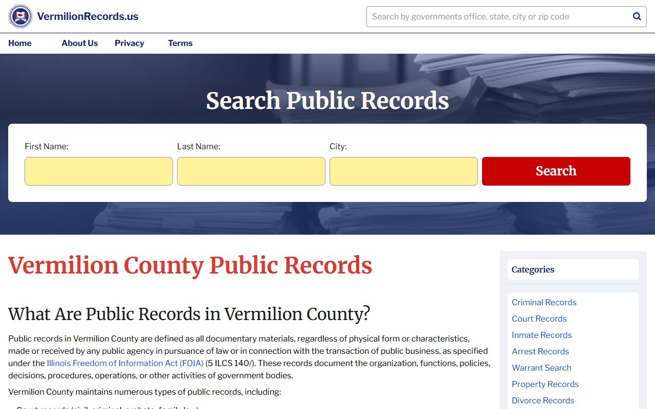 Vermilion County Records Portal for Vermilion County property tax records