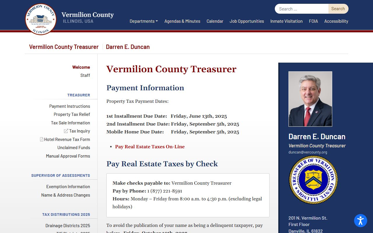 Vermilion County Treasurer page for Vermilion County property tax records