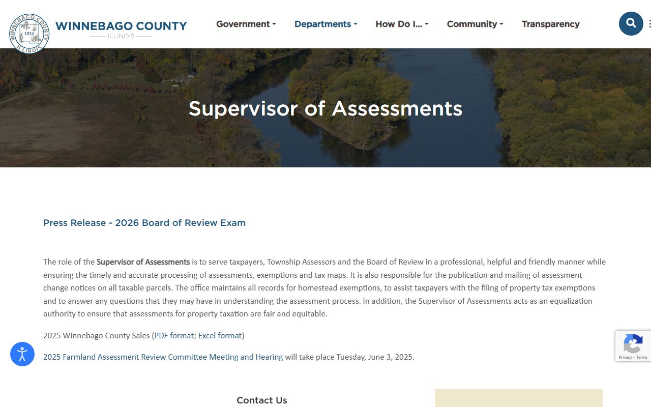 Winnebago County Supervisor of Assessments page for Winnebago County property tax records