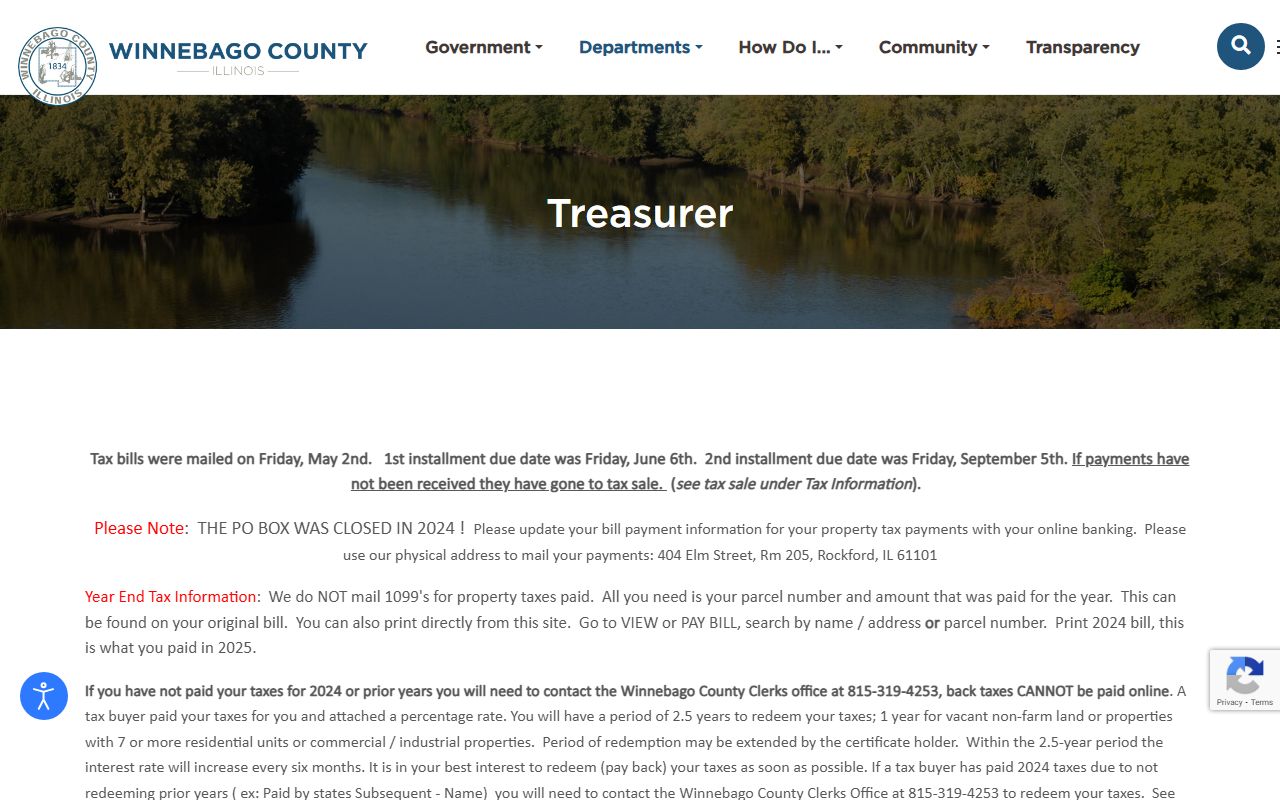 Winnebago County Treasurer page for Winnebago County property tax records