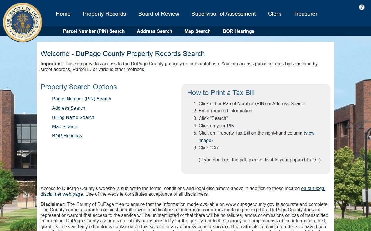 DuPage County property tax lookup portal reference for Illinois property tax records