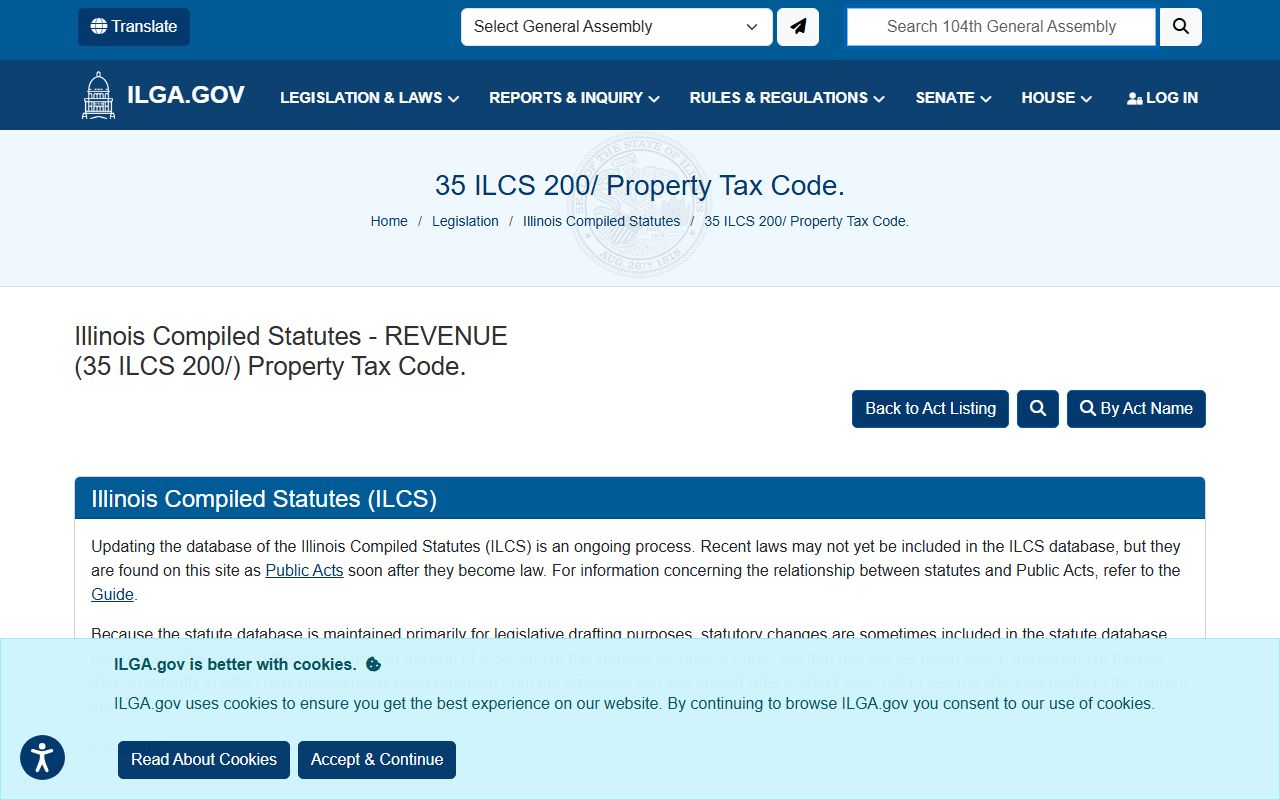 Illinois Property Tax Code on the state legislature website for Illinois property tax records