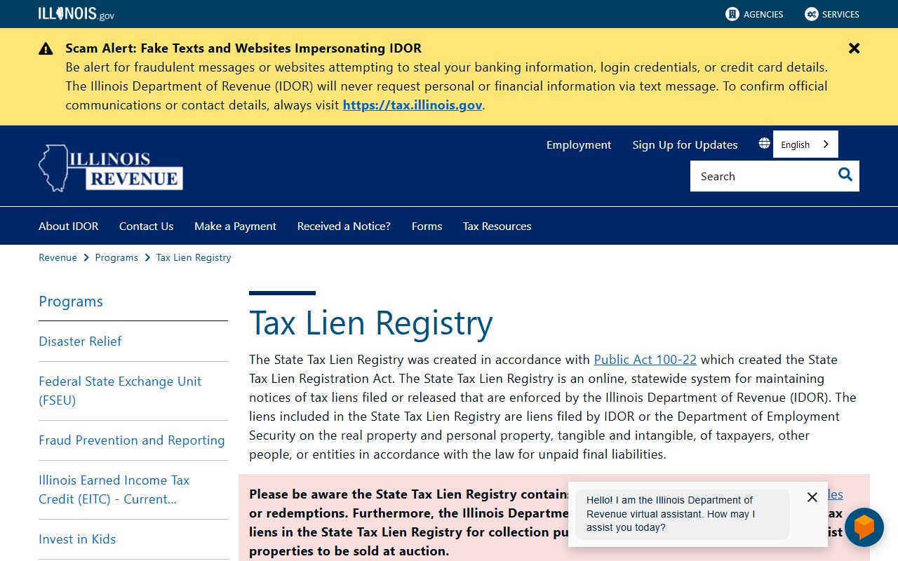 Illinois State Tax Lien Registry for Illinois property tax records